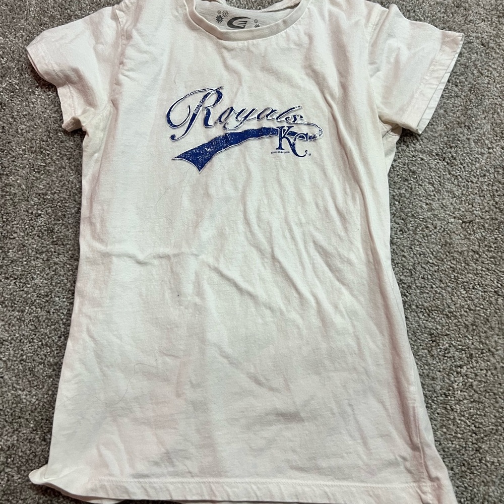 KC Royals White Short Sleeve Tee with Blue Logo